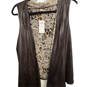 Chico’s size M-L Brown reversible waterfall front vest textured faux leather